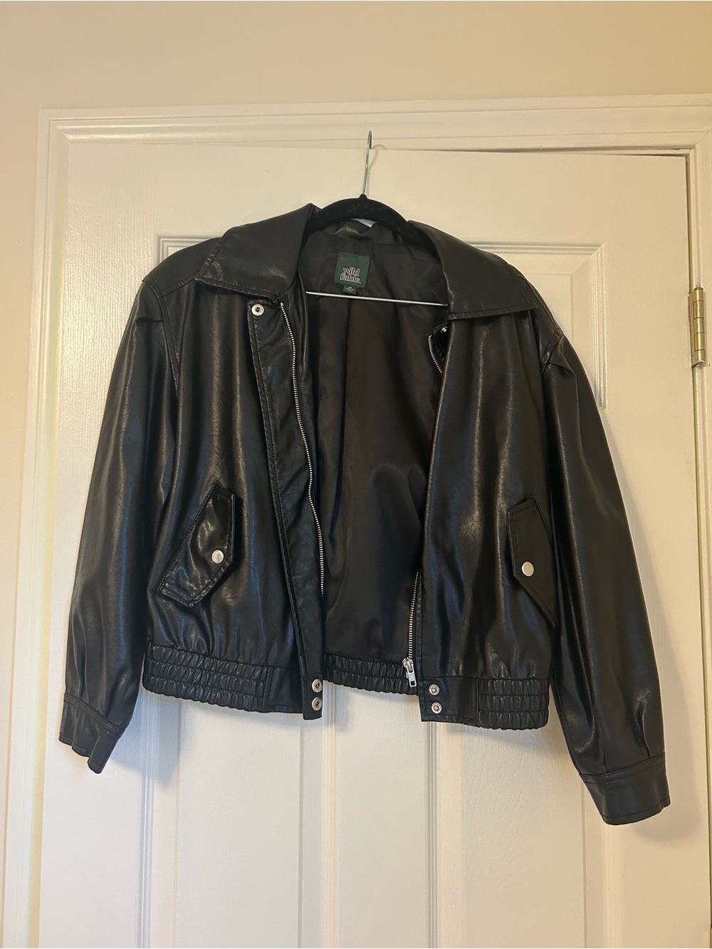 Wild Fable Classic Black Faux Leather Bomber Jacket - Vintage Style